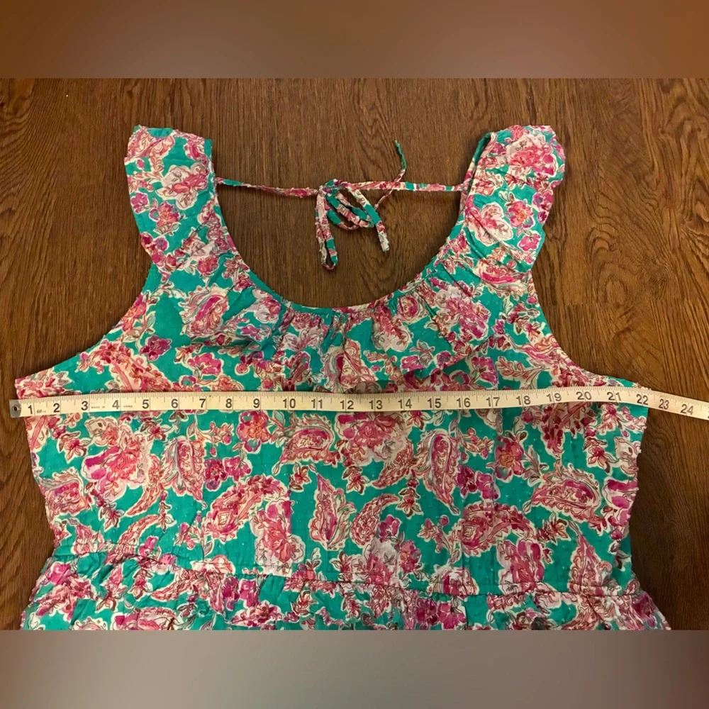 J. Crew	Floral Ruffle Tiered Pink and Green Midi Dress - Size 20
